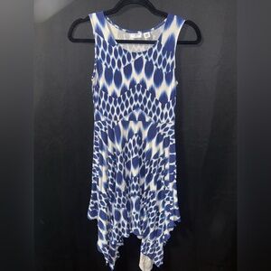 Cato Blue and White Patterned Handkerchief Hem Dress